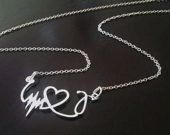 Silver Nurse Heartbeat Stethoscope Necklace EKG, ECG Necklace RN Nurse Graduation Gift, lpn, bsn, lvn, np