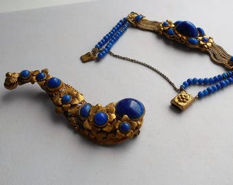 Vintage Neiger Brothers 1920s Lapis Lazuli Glass Bracelet and Brooch Gablonz SALE was 285 now 230
