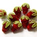 SMAUGGS handmade strawberry bead, small (1p, 16mm x 14mm), glass, red, green, hole 2mm
