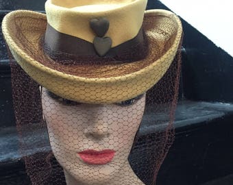 1940s Heart Accent Mustard Yellow Tilt Hat