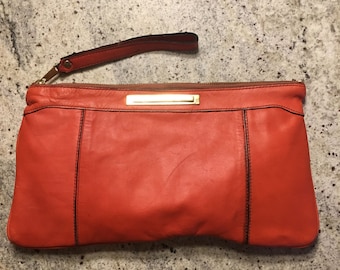 50s 60s Orange Leather Clutch Purse