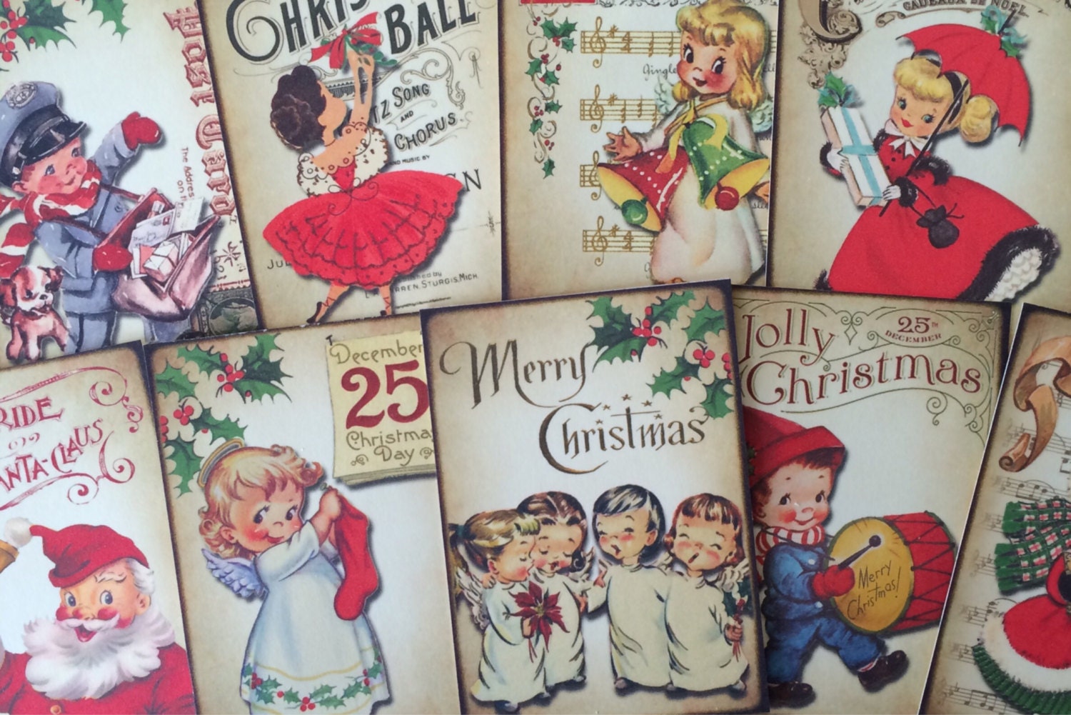 Christmas card toppers vintage retro style for scrapbooking