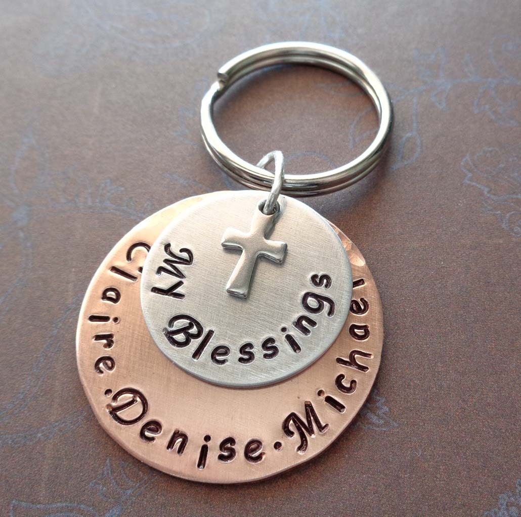 My Blessings Keychain Personalized Names Keychain Cross