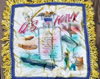 U. S. Navy Mother Vintage Souvenir Pillow Cover Poem - Satin Yellow
