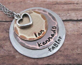 Mom Necklace Personalized Hand Stamped Jewelry 3 Discs Mom of Three Grandma Necklace Personalized Mom Necklace Gift For Mom Grandma Gift