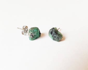 Raw Emerald Earrings | Raw Crystal Earrings | Healing Crystals | boho jewelry | Gifts for her