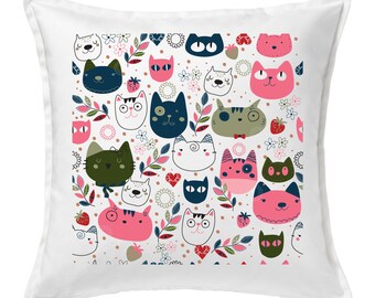 Pillow, custom illustration, cats, cotton
