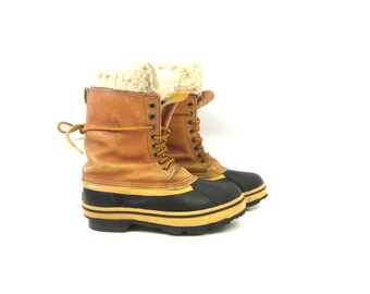 Tall Vintage Duck Boots waterproof Permahyde rubber leather Winter Fall boots tall garden rain boots Suede Cuff ankle boots Men's Size 7