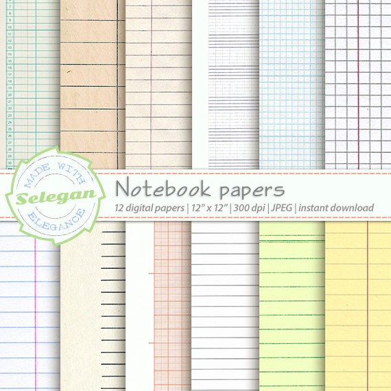 digital printable notebook paper back to school digital paper