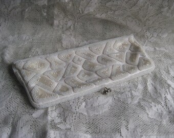 1940's Handbeaded Clutch Bag Vintage White Bridal