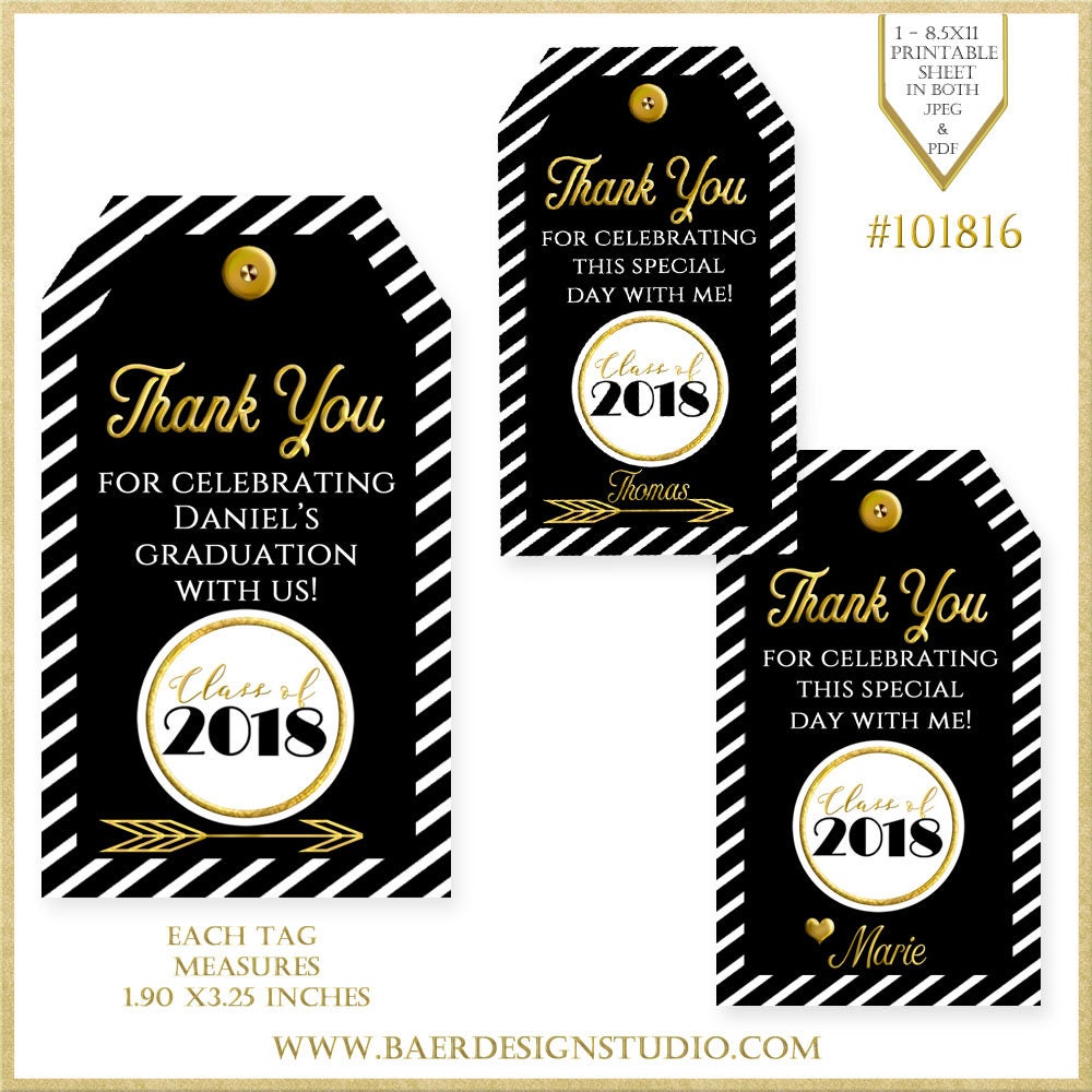 graduation printable tags black and gold tag personalized