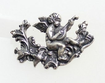1pcs--Angel, Brass Stamping, Antique Silver, 36x25mm (B13-2)