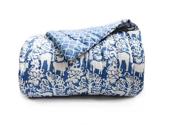 Indigo quilt Blue and white quilt Cotton coverlet Block Printed quilt indian quilt decor housewares, home living, bedspread- baagh