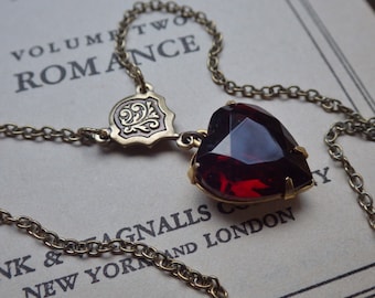 Garnet Heart Pendant ~ Vintage Glass ~ Art Nouveau ~ Vintage Style ~ Romantic ~ January Birthstone ~ by LadyofTheLakeJewels