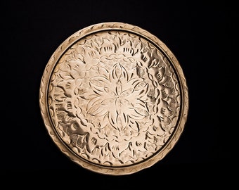 Vintage Copper Serving Tray with traditional Middle Eastern Floral Design