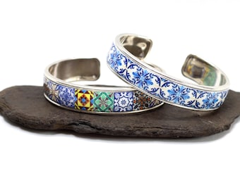 Portuguese tile bracelet, cuff bracelet, bangle bracelet, azulejo, portuguese jewelry, colorful bracelet, anniversary gifts for women