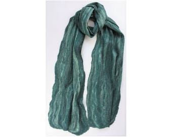 Merino / Silk Cobweb Felted Scarf - Evergreen