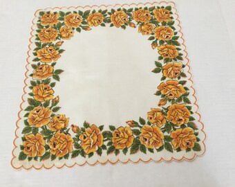 Vintage Handkerchief / Yellow Autumn Roses