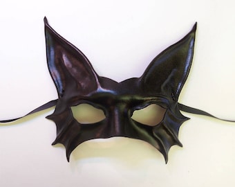 Black Cat Leather Mask costume very lightweight easy to wear entirely handcrafted