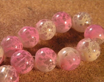 10 glass beads 12 mm speckled 2 translucent tones - pink-PE189-6