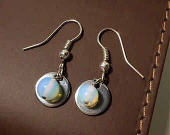 Moonstone and Silver Disc Earrings