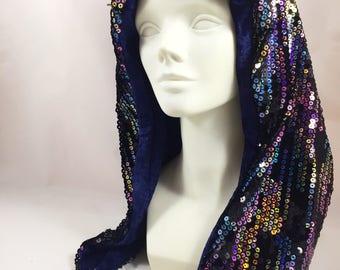 Dripping Rainbow Sequin Hood