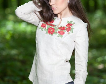 Ukrainian Vyshyvanka Linen embroidered blouse, boho top. Organic blouse in boho style. Ukrainian top. Embroidered shirt