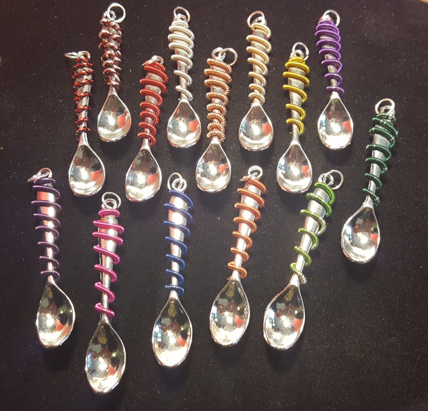 Wire wrap spoon pendants Colored copper wire wrapped mini