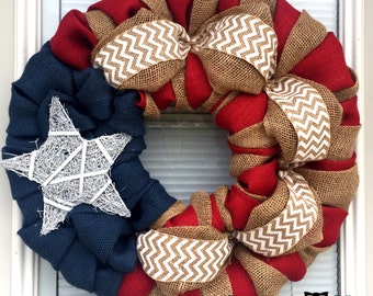 BEST SELLER! 4th of July Wreath-Fourth of July Wreath- Red White and Blue Burlap Wreath-Summer Wreath- Patriotic burlap wreath-