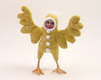 READY TO SHIP Vintage Inspired Spun Cotton Yellow Chick Child Figure