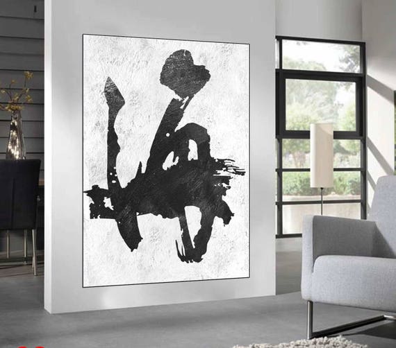Black White Abstract wall art original Painting large wall