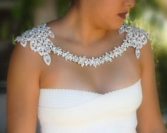Shoulder necklace, Shoulder Jewelry, Silver Shoulder Necklace, Bridal Shoulder Necklace Jewelry, Shoulder Piece, Crystal Bolero