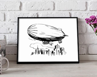 Airship Dirigible poster, Airship Dirigible wall art, Airship Dirigible wall decor, Airship Dirigiblet print, Gift poster