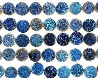 Druzy Cabochon - Blue Round Shaped Druzy Cabochon 10mm - Perfect for Jewelry Making (RK50B14b-08)