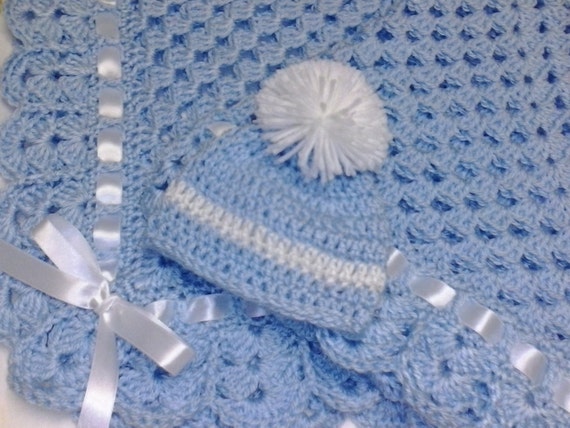 Crochet granny square baby blanket set newborn hat booties