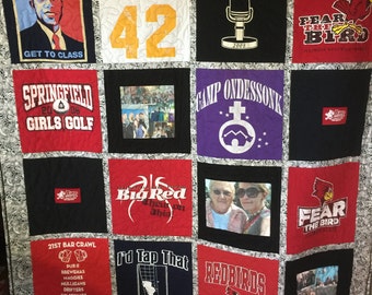 T-shirt Quilt Custom Made - Memory Quilt Made from 9 - 49 t-shirts