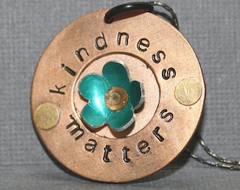 Kindness Matters Necklace hand stamped copper pendant
