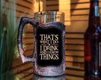 Personalized Beer Mug~I drink and I know things~Game of thrones mug~Custom Beer Stein~1L beer mug~Best Man Gift~Gift for Groomsmen~#BM023