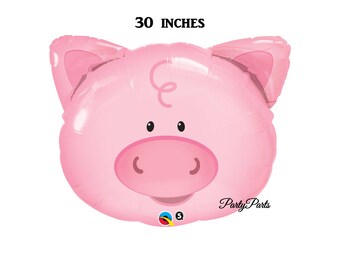 Cute Pig Balloon, Adorable Farm Animals Decorations, 30 inch Mylar Foil Balloon, Piglet, Piggy, Pink Pig Face, Snout, Hog, Baby