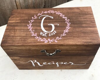 Personalized Recipe Box, Bridal Shower Recipes For Love Box, Recipes for the Bride
