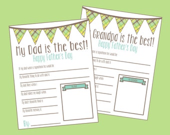 Father's Day Questionnaire. Instant Digital Download