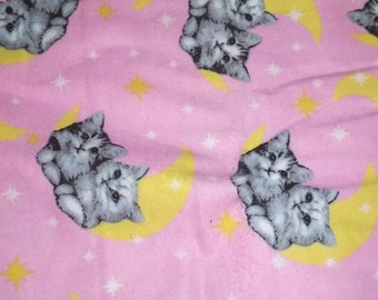 Pink Flannel Cats & Moons Fabric