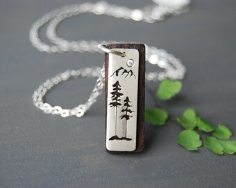 Wooden Tree Pendant, Wood and Silver Necklace, Tree Necklace, Mountian Jewelry, West Coast Jewelry, Wood Necklace, Sitka Tree, Spruce Tree