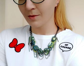 Chunky Quartz Necklace, Blue Quartz Statement Necklace, Chain Rock Crystal Necklace, Raw Quartz Necklace