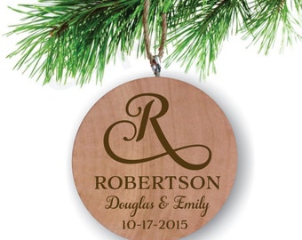 Swirl Initial Couple's Ornament - Personalized Ornament - Engraved Wooden Gift Tag - Engraved Wooden Christmas Ornament - Wood Ornament