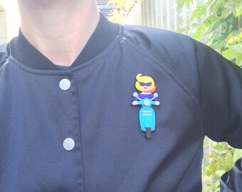 Scooter Girl laser cut acrylic brooch