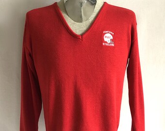 Vintage Men's 80's Red, V Neck, Sweater, Steelers, Pull Over (L)