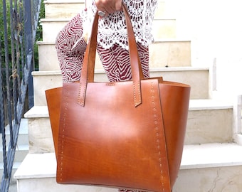 Leather Tote Bag Cognac - Leather Handbag - WomenLeather Bag - Leather Shopper Bag - Leather Shoulder Bag