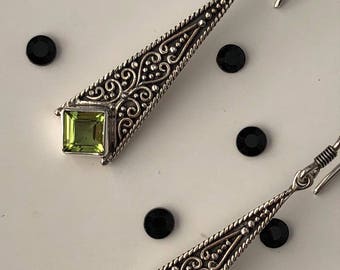 Green Peridot and Sterling Silver Earrings