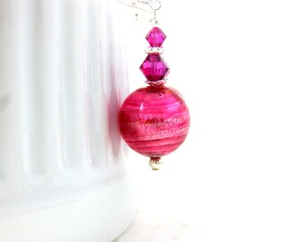 Pink Murano Earrings, Pink Glass Earrings, Simple Earrings, Fuchsia Earrings, Dangle Earrings, Venetian Earrings, Murano Jewelry - Berries